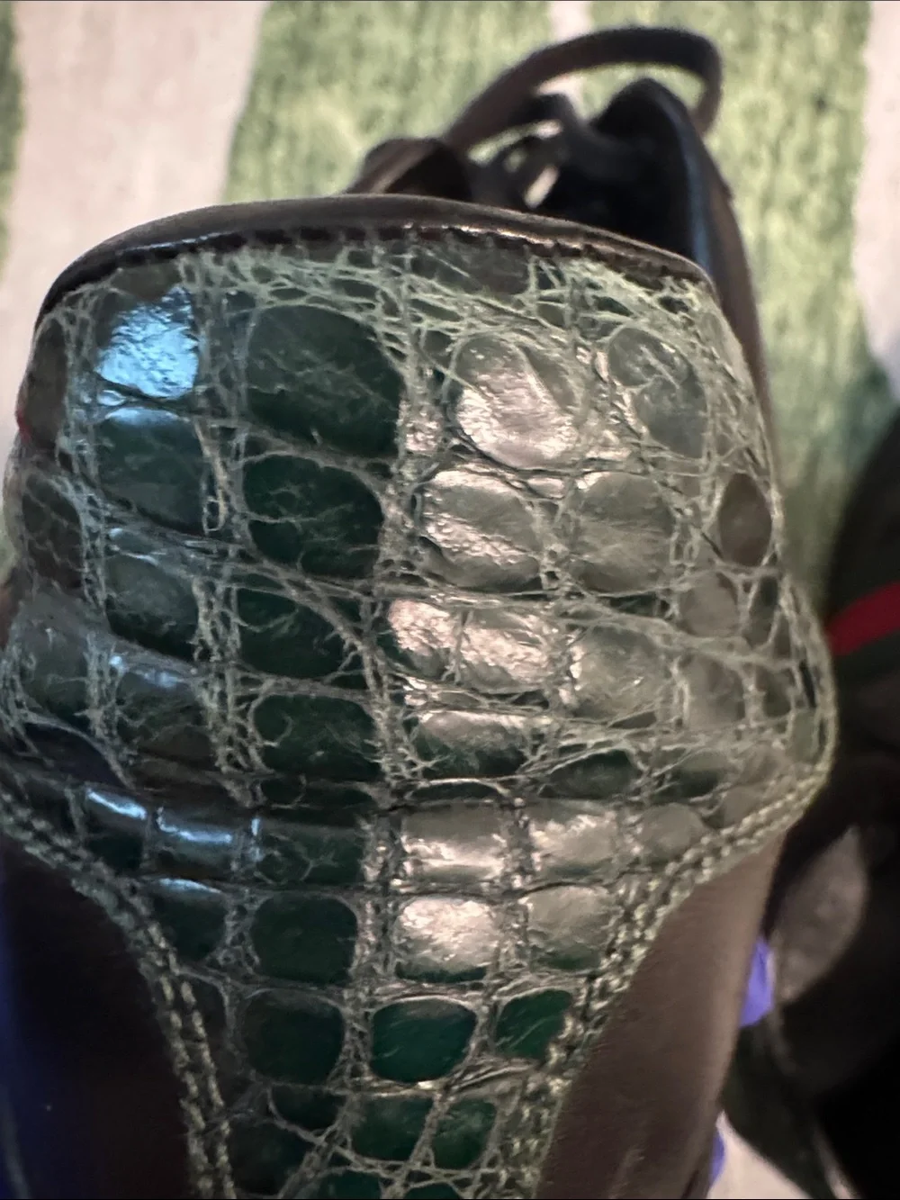 Gucci Black Leather Sneakers with Green and Red Web Stripe